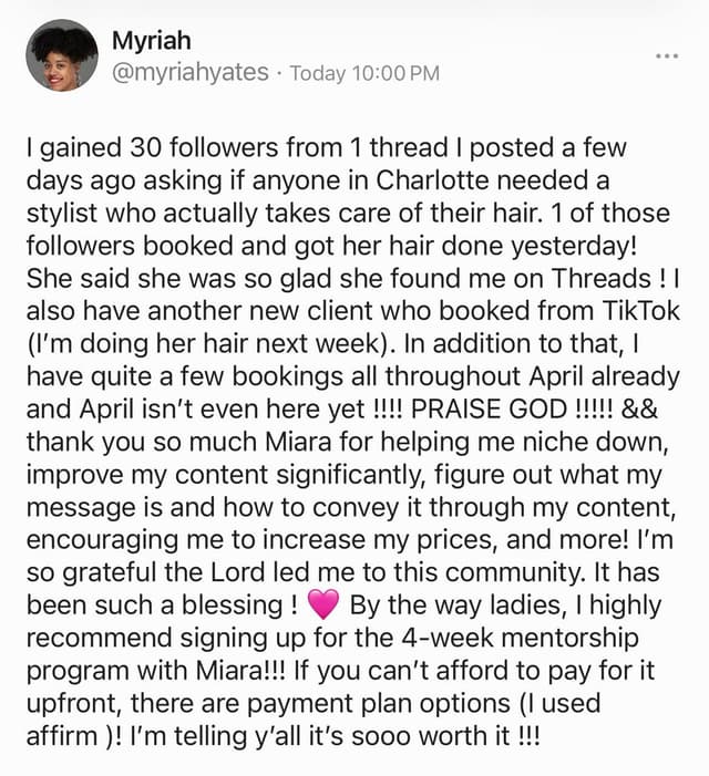 Myriah testimonial